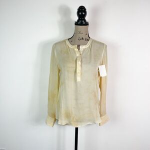 Vince NWT 1/4 Button Front Long Sleeved Band Collar Silk Blouse Yellow Size XS